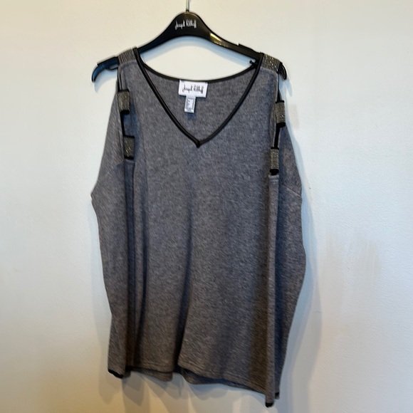 Joseph Ribkoff Gray Cold Shoulder Ladies V-neck sweater-brand new, never worn - Picture 1 of 8